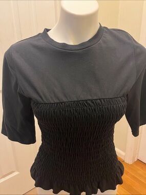 H&M Black Short-Sleeve Smocked Waist Tee